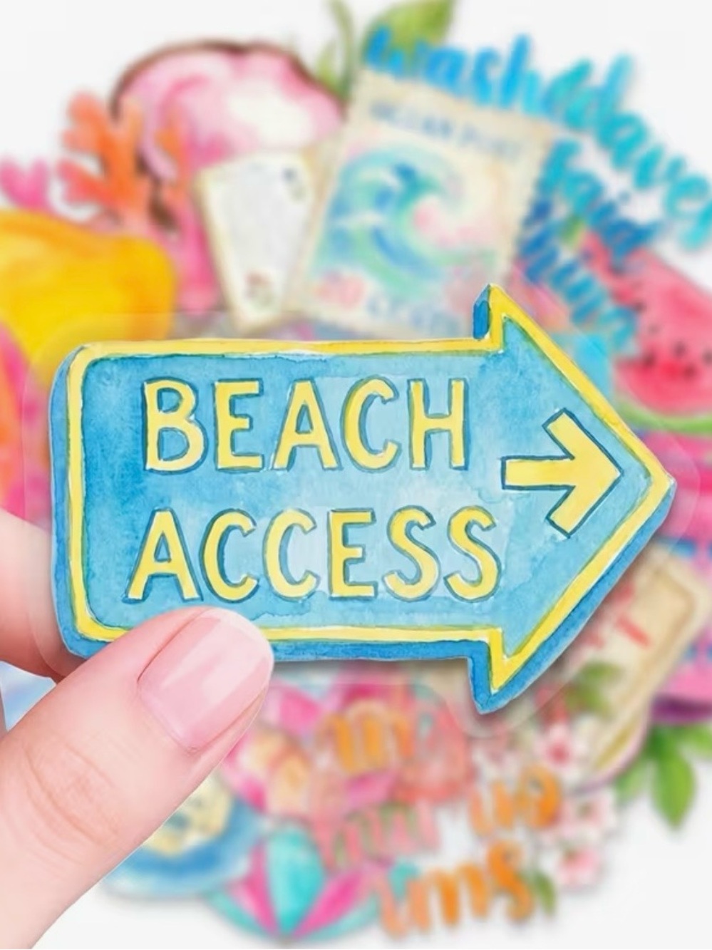 50 Beach Life Summer Stickers Pink & Blue Palm Tree Waves Sun Coconut Vacation - Picture 8 of 14